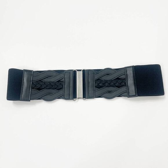 2/$30 NEW Elastic Wide Waist Belt Braided Black - Picture 6 of 12